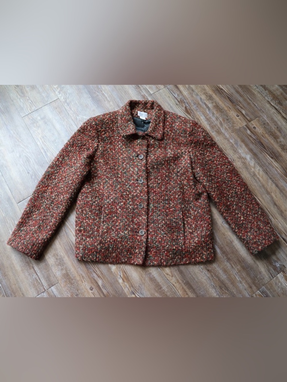 Vintage 90s Fall Nubby Boucle Button Front Jacket Boho Granny Womens 10
